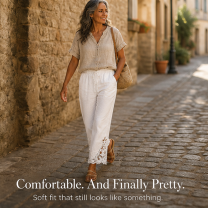 Lace Trim Drawstring Comfort Pants — View 7 | Clova