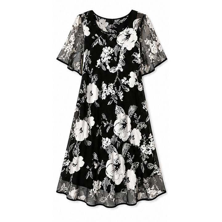 Floral Chiffon Dress with Sheer Overlay — View 11 | Clova