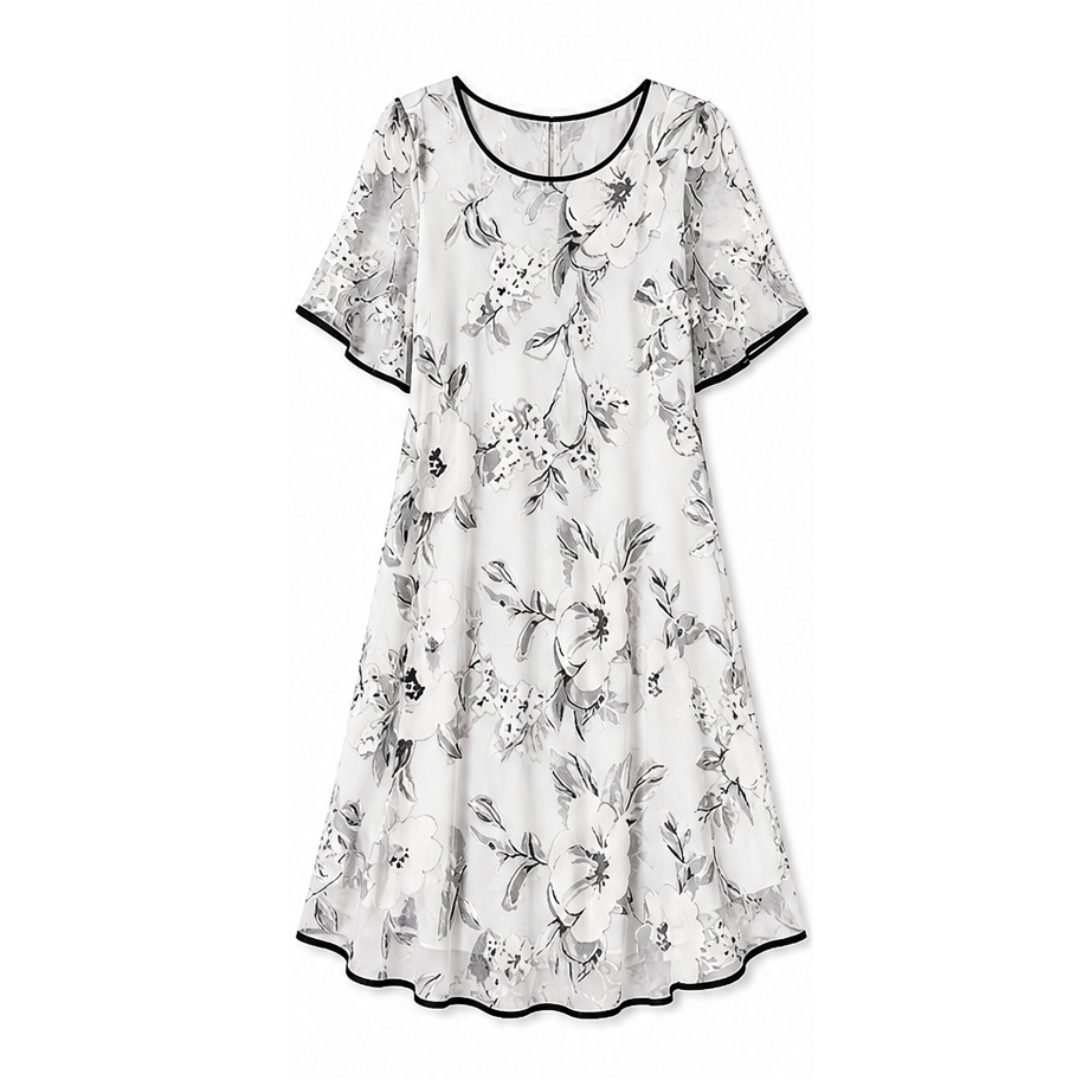 Floral Chiffon Dress with Sheer Overlay — View 12 | Clova