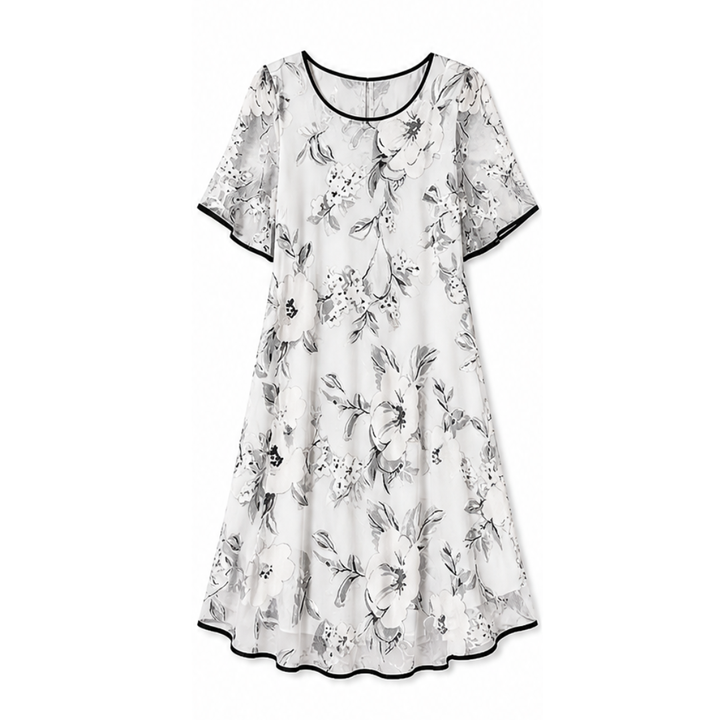 Floral Chiffon Dress with Sheer Overlay — View 12 | Clova