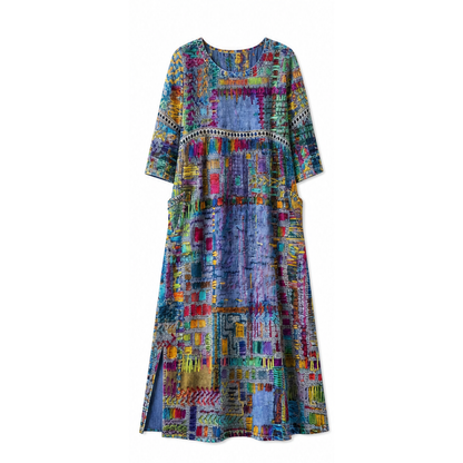 Painterly Patchwork Midi Dress — View 16 | Clova