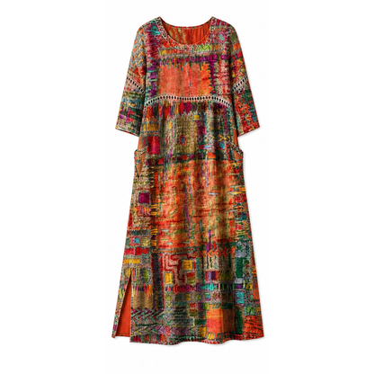 Painterly Patchwork Midi Dress — View 20 | Clova