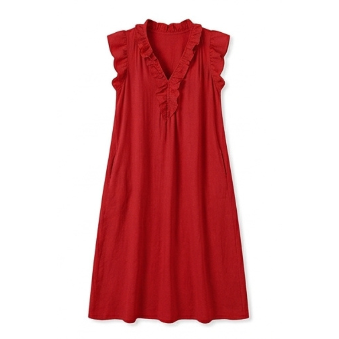 Ruffle-V Midi Dress with Pockets — View 20 | Clova