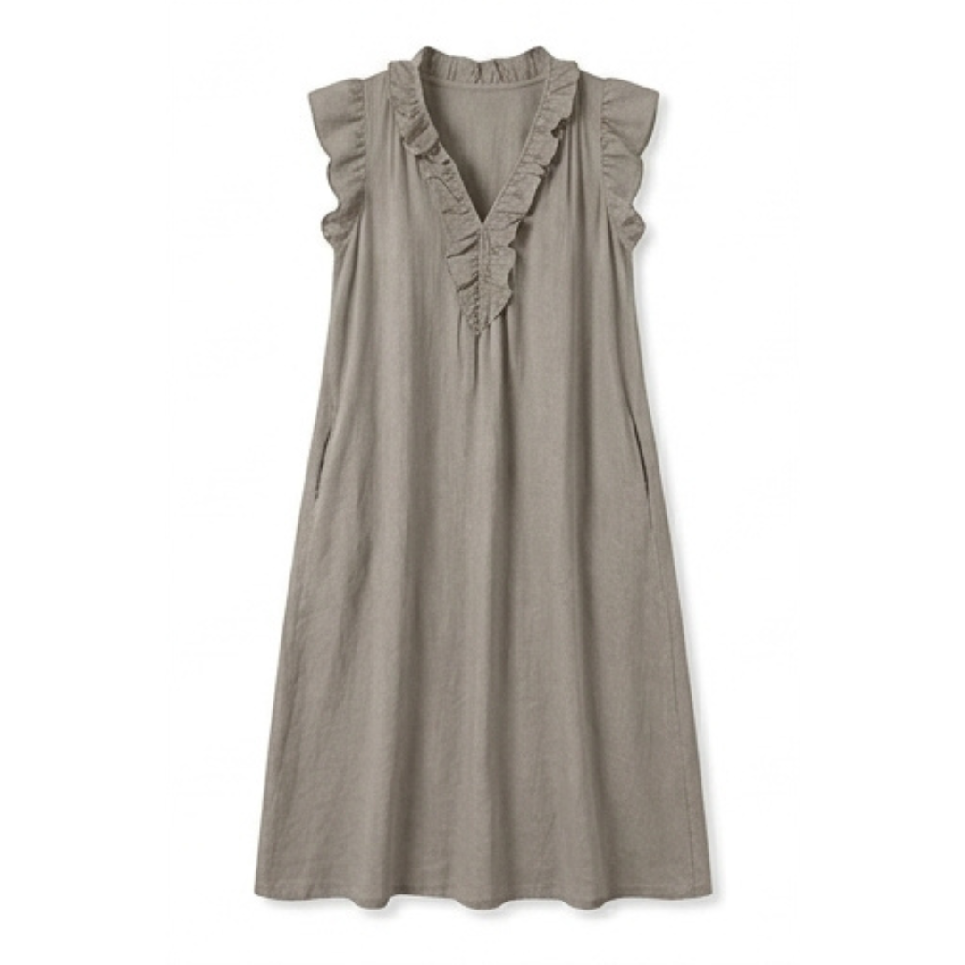 Ruffle-V Midi Dress with Pockets — View 17 | Clova