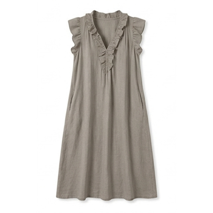 Ruffle-V Midi Dress with Pockets — View 17 | Clova