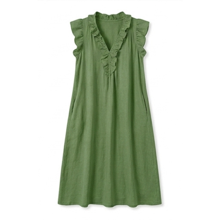 Ruffle-V Midi Dress with Pockets — View 16 | Clova