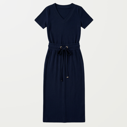 Ribbed V-Neck Top and Midi Skirt Set — View 16 | Clova