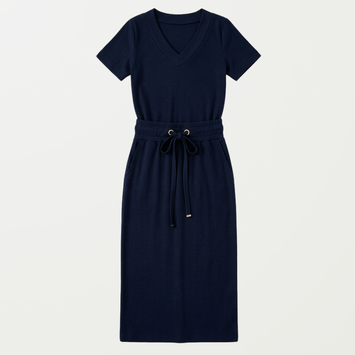 Ribbed V-Neck Top and Midi Skirt Set — View 16 | Clova