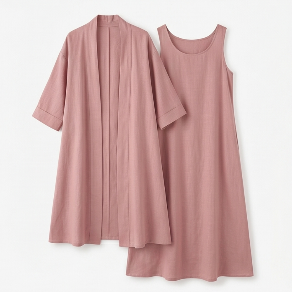 Lunavia Linen Cotton Two Piece Set with Duster — View 14 | Clova