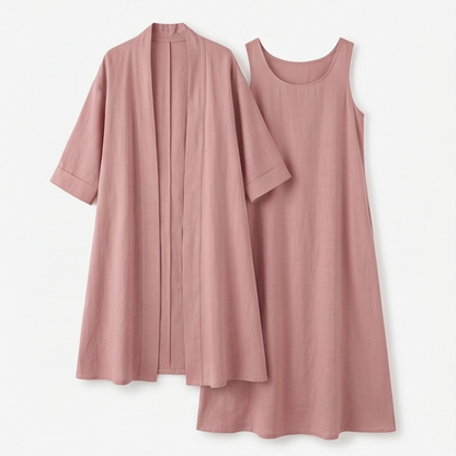 Lunavia Linen Cotton Two Piece Set with Duster — View 14 | Clova