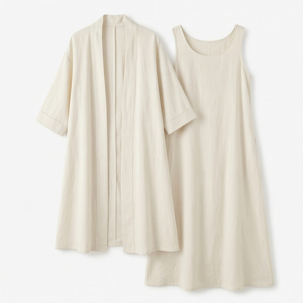 Lunavia Linen Cotton Two Piece Set with Duster — View 16 | Clova