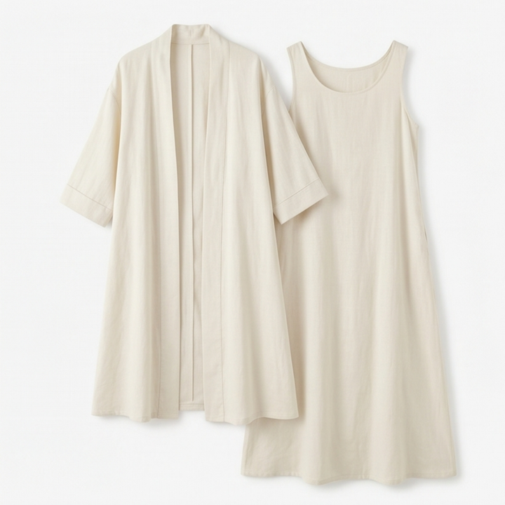 Lunavia Linen Cotton Two Piece Set with Duster — View 16 | Clova