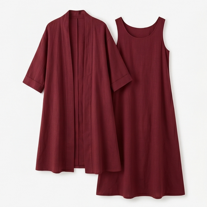 Lunavia Linen Cotton Two Piece Set with Duster — View 15 | Clova