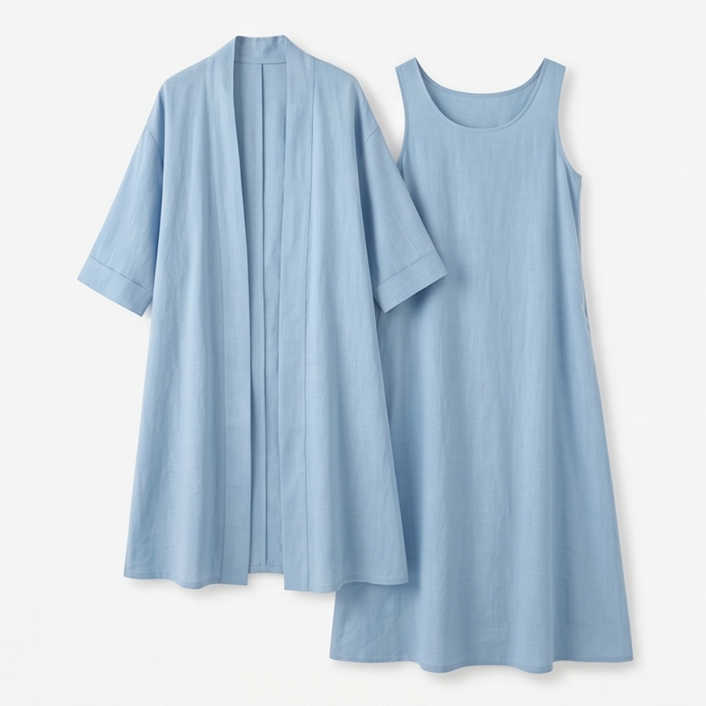 Lunavia Linen Cotton Two Piece Set with Duster — View 13 | Clova