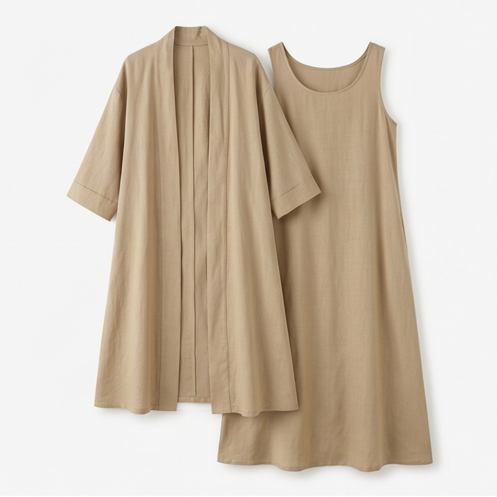 Lunavia Linen Cotton Two Piece Set with Duster — View 12 | Clova