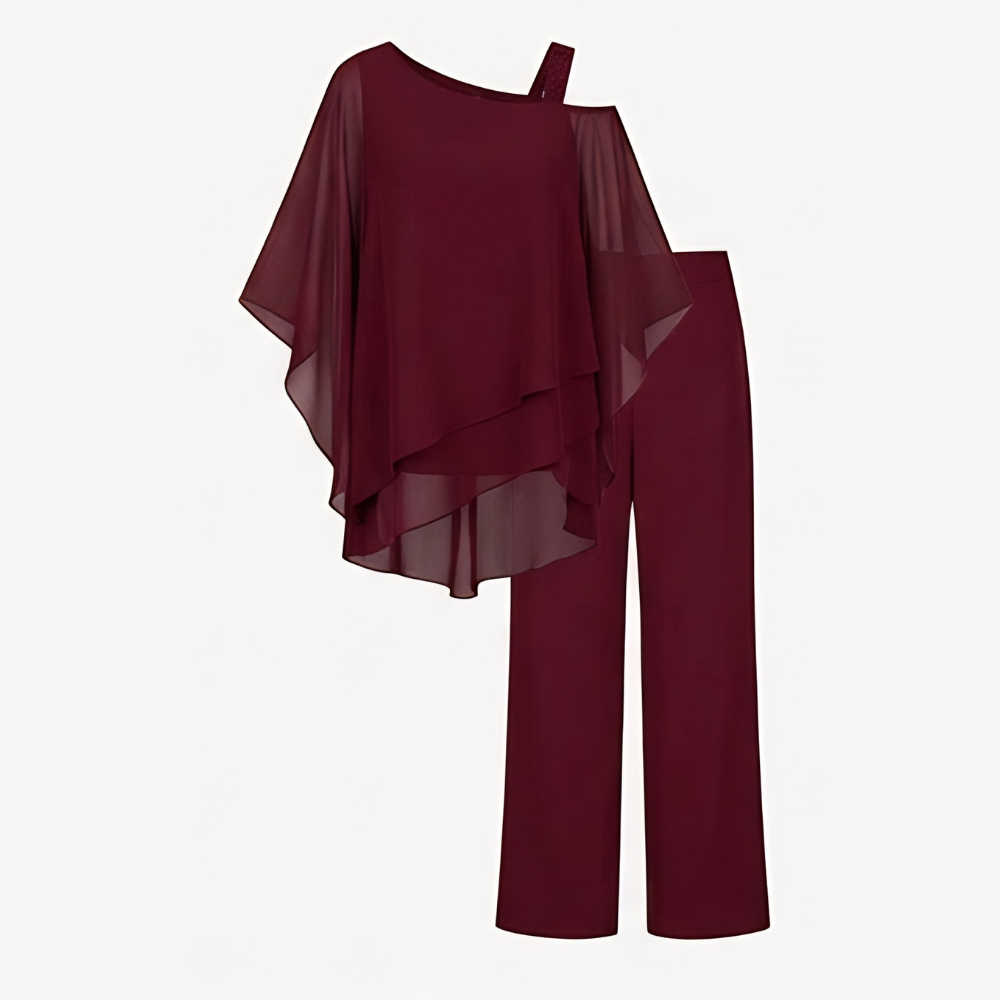 Asymmetric Chiffon Two-Piece Set — View 12 | Clova