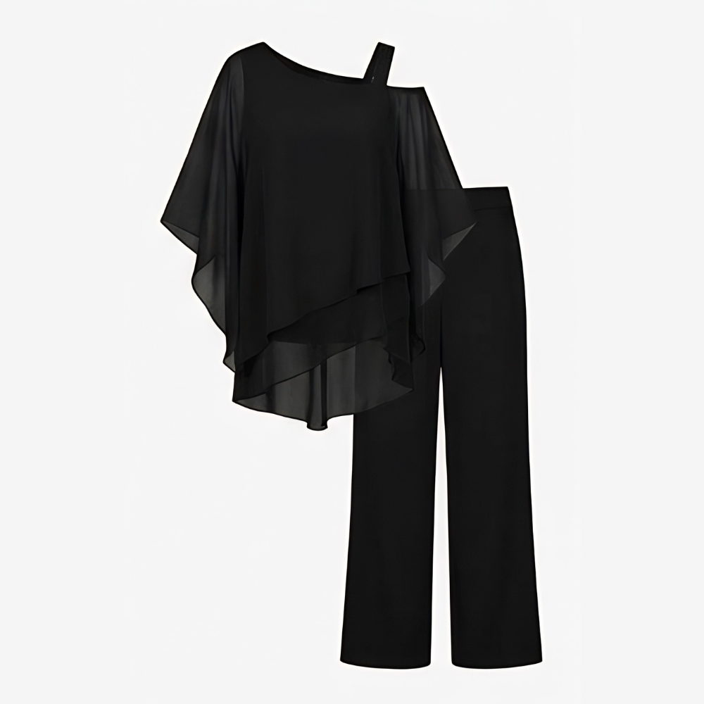 Asymmetric Chiffon Two-Piece Set — View 13 | Clova