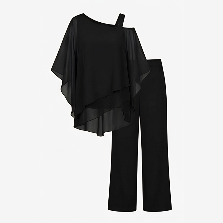 Asymmetric Chiffon Two-Piece Set — View 13 | Clova