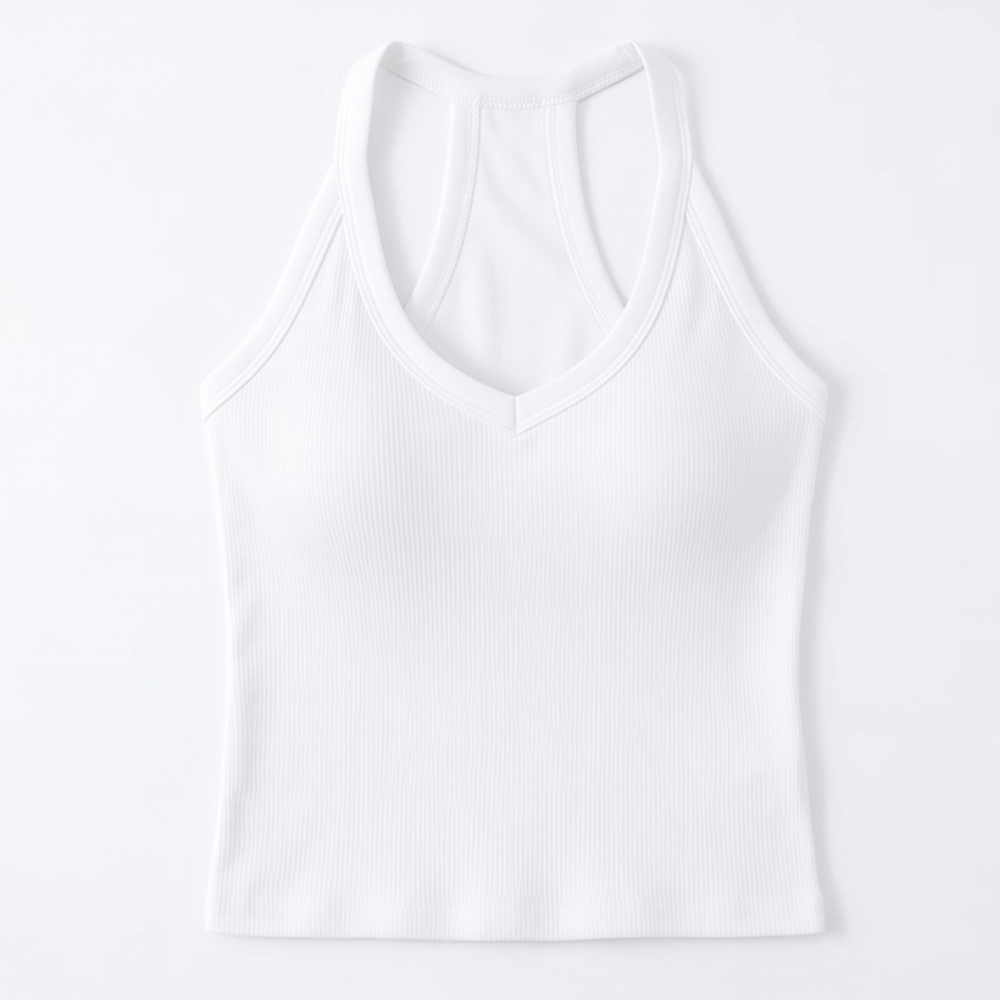 Lunella Ribbed V-Neck Tank with Built-In Bra — View 16 | Clova