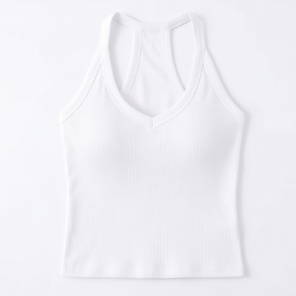 Lunella Ribbed V-Neck Tank with Built-In Bra — View 16 | Clova