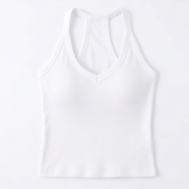 Lunella Ribbed V-Neck Tank with Built-In Bra — View 16 | Clova