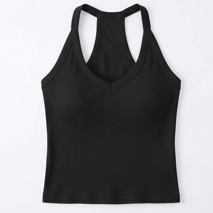 Lunella Ribbed V-Neck Tank with Built-In Bra — View 18 | Clova