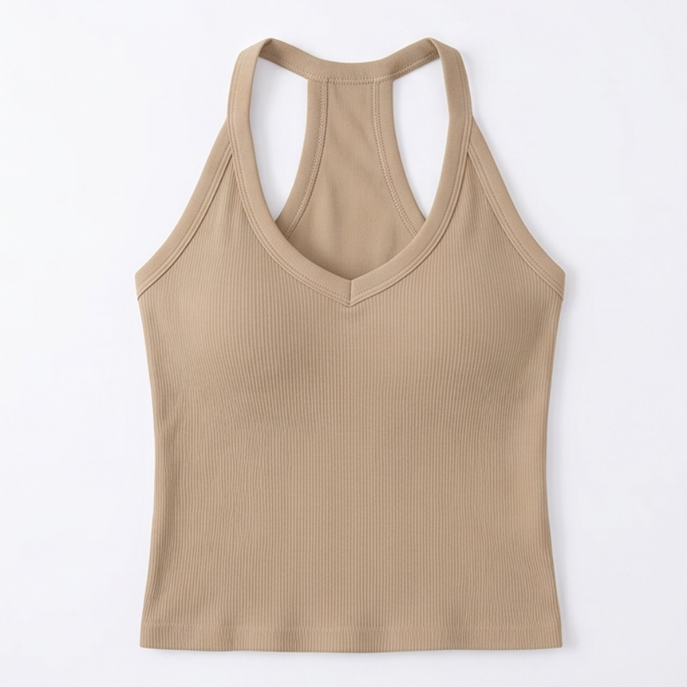 Lunella Ribbed V-Neck Tank with Built-In Bra — View 19 | Clova