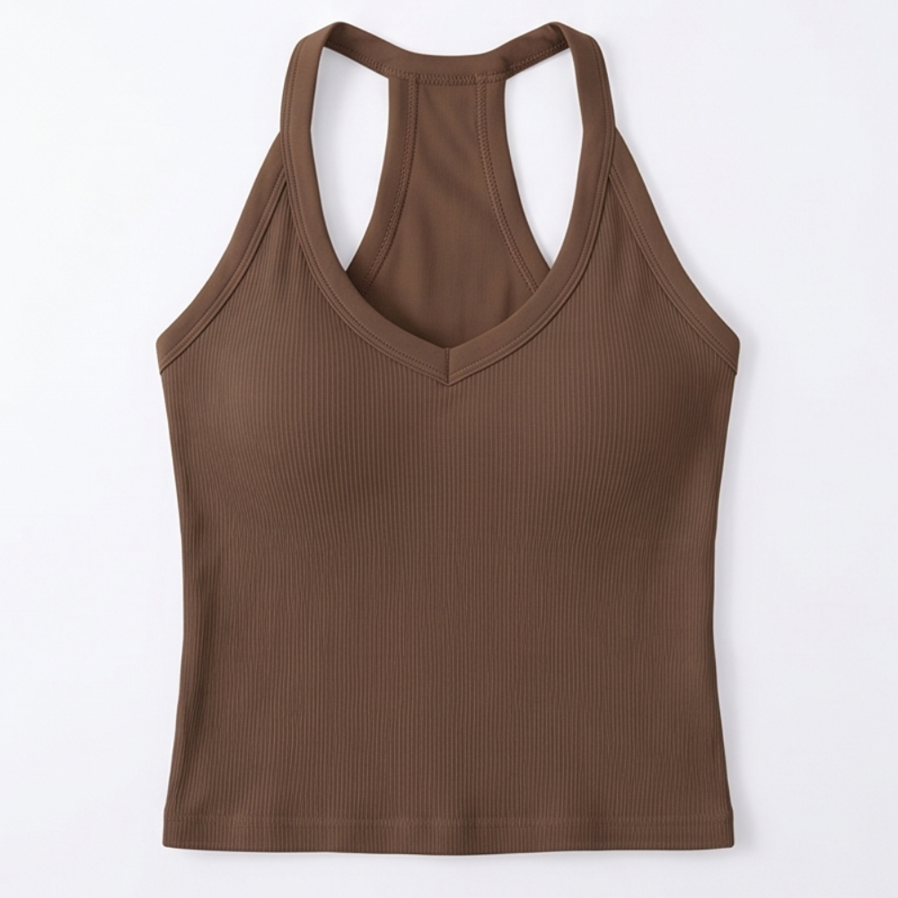 Lunella Ribbed V-Neck Tank with Built-In Bra — View 20 | Clova