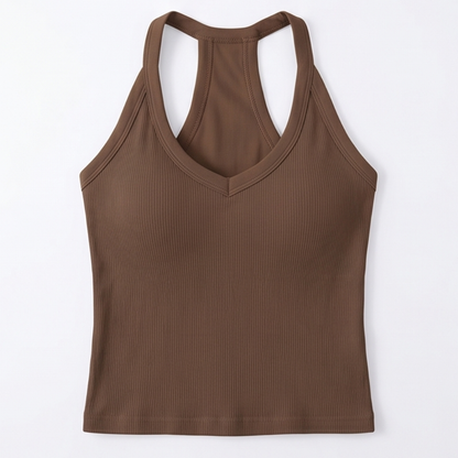 Lunella Ribbed V-Neck Tank with Built-In Bra — View 20 | Clova