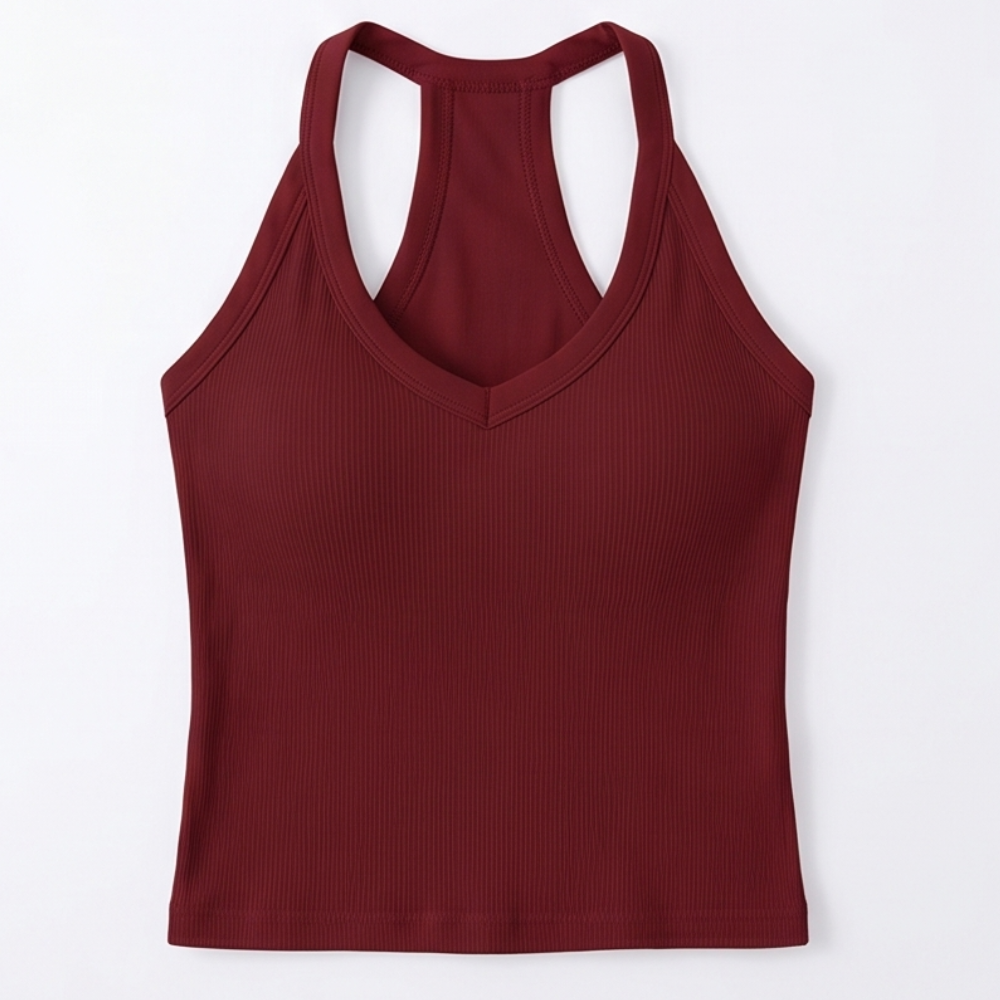 Lunella Ribbed V-Neck Tank with Built-In Bra — View 21 | Clova