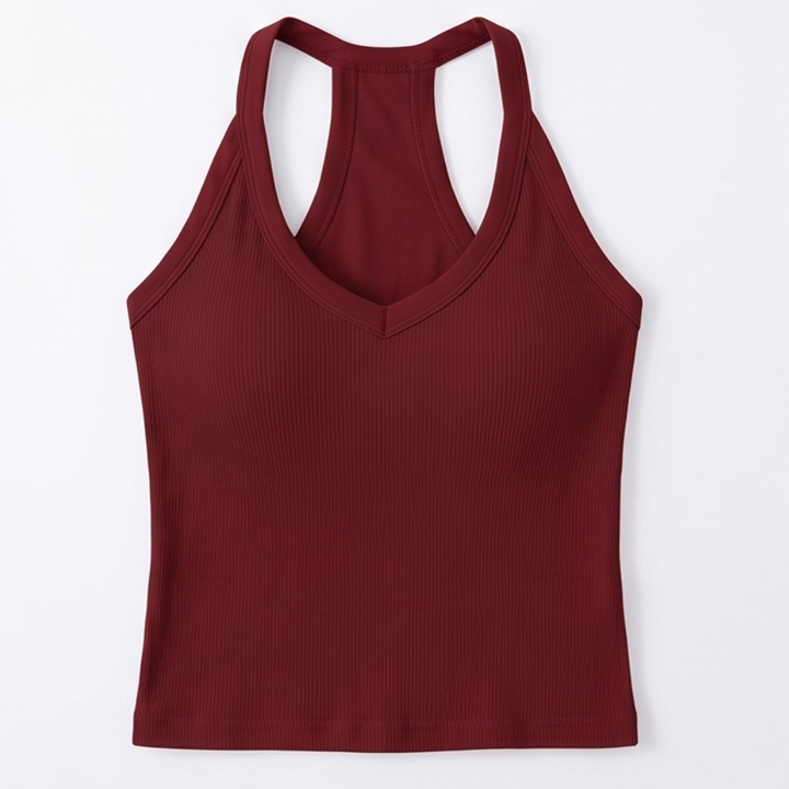 Lunella Ribbed V-Neck Tank with Built-In Bra — View 21 | Clova