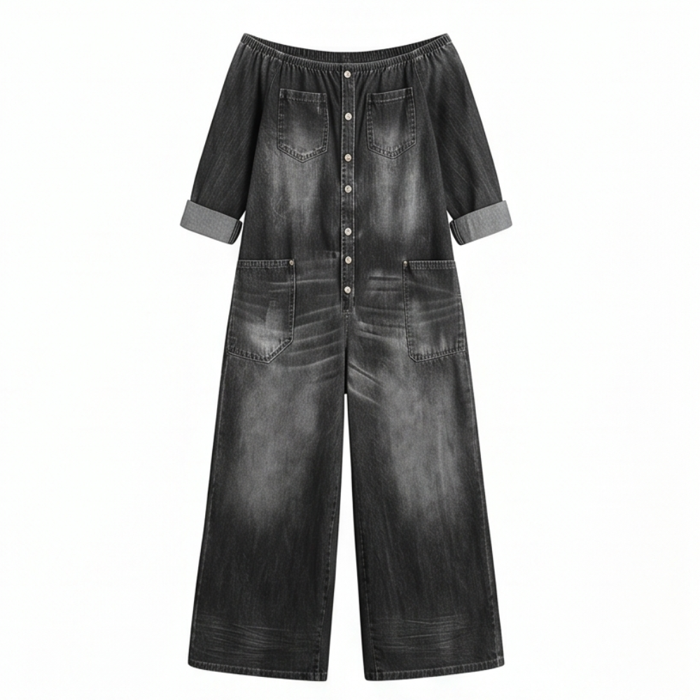 Soluna Off-Shoulder Wide Leg Denim Jumpsuit — View 11 | Clova