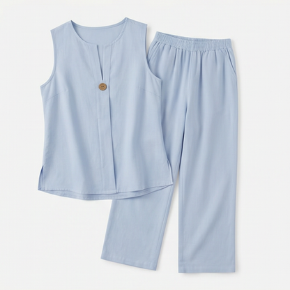 Lunavia Sleeveless Linen Co-Ord Set with Wide-Leg Pants — View 10 | Clova
