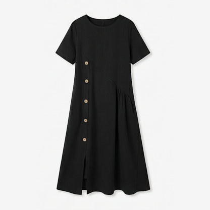 Cotton-Linen Asymmetric Button Midi Dress — View 13 | Clova