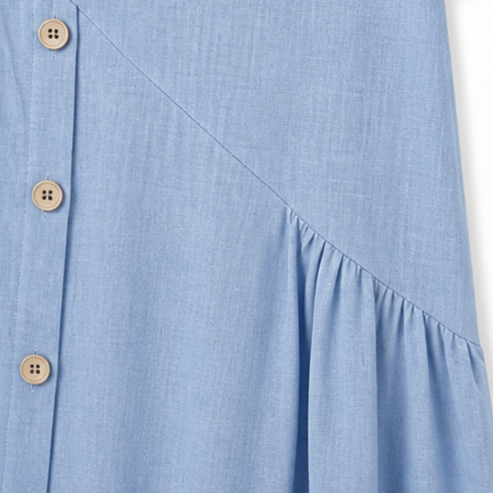 Cotton-Linen Asymmetric Button Midi Dress — View 7 | Clova