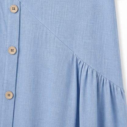 Cotton-Linen Asymmetric Button Midi Dress — View 7 | Clova
