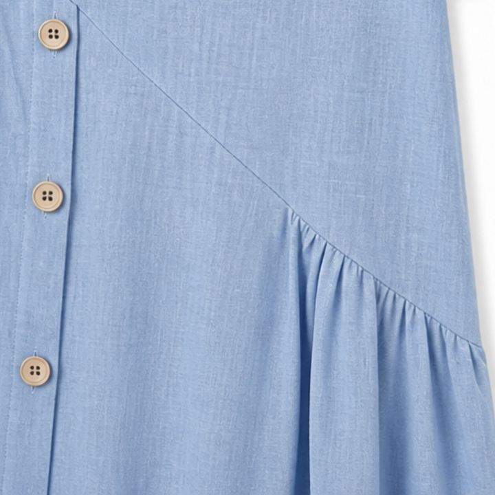 Cotton-Linen Asymmetric Button Midi Dress — View 7 | Clova