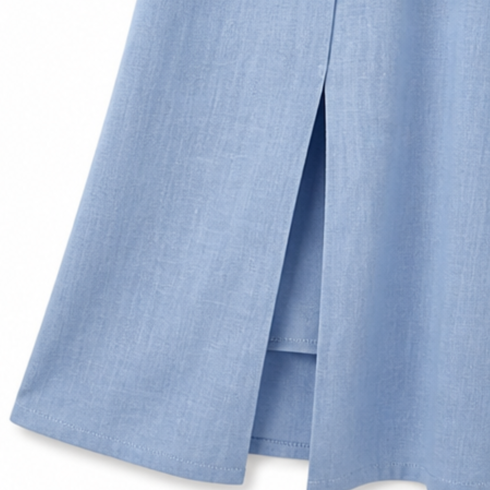 Cotton-Linen Asymmetric Button Midi Dress — View 8 | Clova