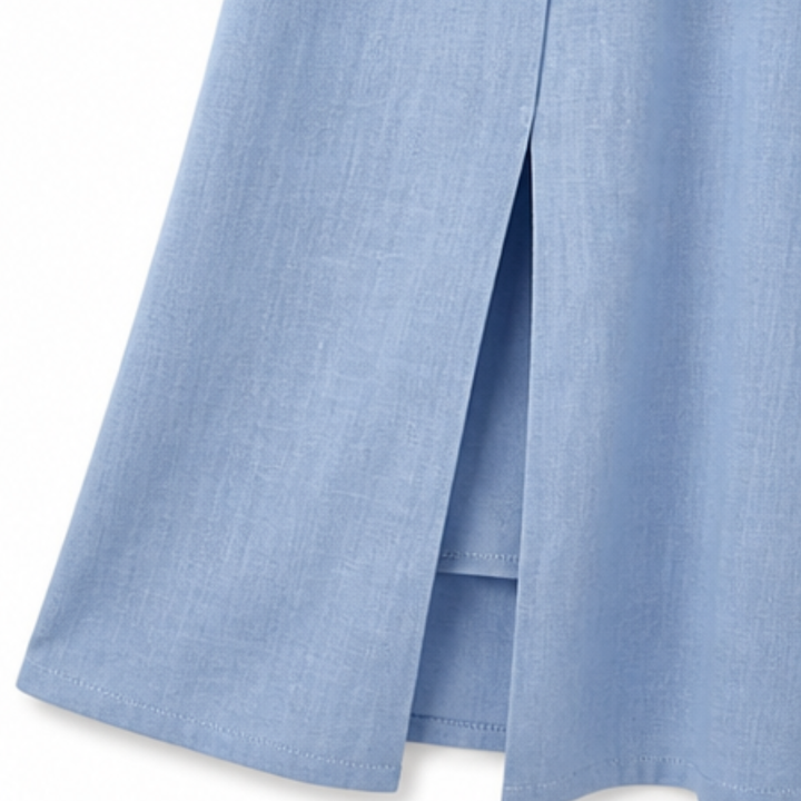 Cotton-Linen Asymmetric Button Midi Dress — View 8 | Clova