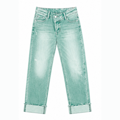 Denvie High-Waisted Crossover Straight-Leg Jeans — View 14 | Clova