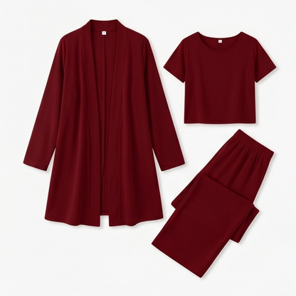 Maevelle Elegant 3-Piece Set with Drape Cardigan — View 11 | Clova