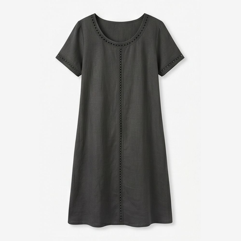 Lunavia Eyelet Trim Linen Midi Dress for Effortless Summer Style — View 15 | Clova