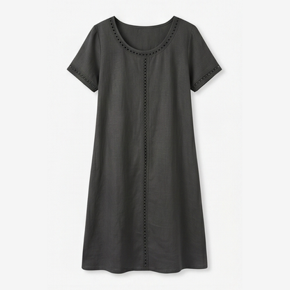 Lunavia Eyelet Trim Linen Midi Dress for Effortless Summer Style — View 15 | Clova