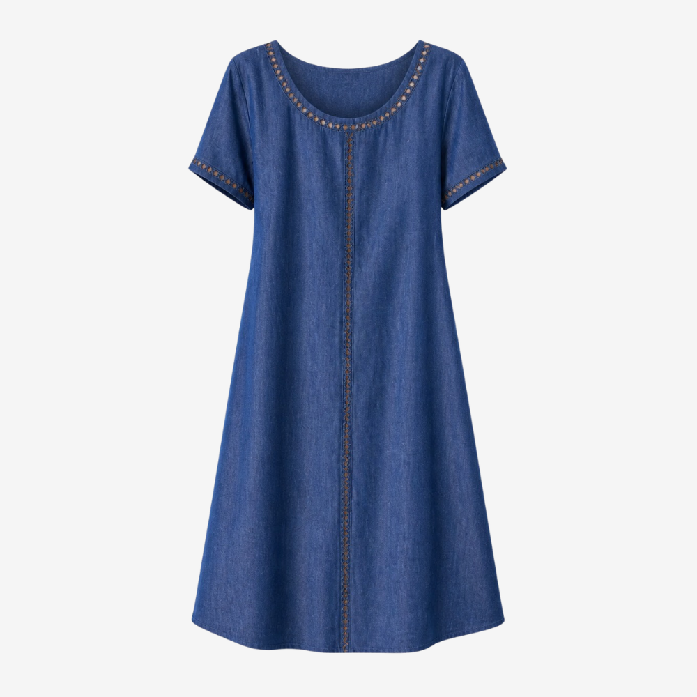Lunavia Eyelet Trim Linen Midi Dress for Effortless Summer Style — View 12 | Clova
