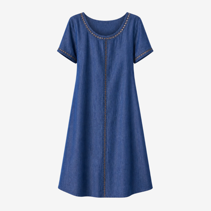 Lunavia Eyelet Trim Linen Midi Dress for Effortless Summer Style — View 12 | Clova