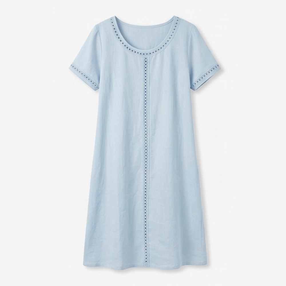 Lunavia Eyelet Trim Linen Midi Dress for Effortless Summer Style — View 13 | Clova