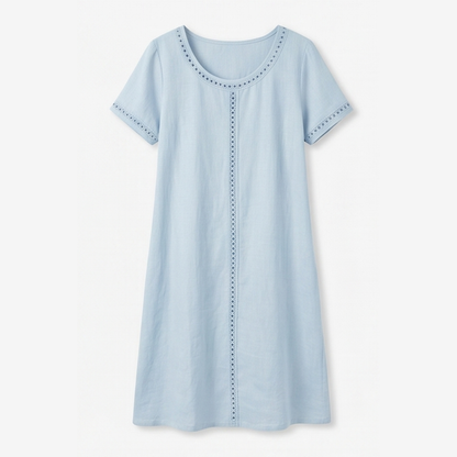 Lunavia Eyelet Trim Linen Midi Dress for Effortless Summer Style — View 13 | Clova