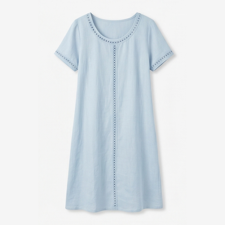 Lunavia Eyelet Trim Linen Midi Dress for Effortless Summer Style — View 13 | Clova