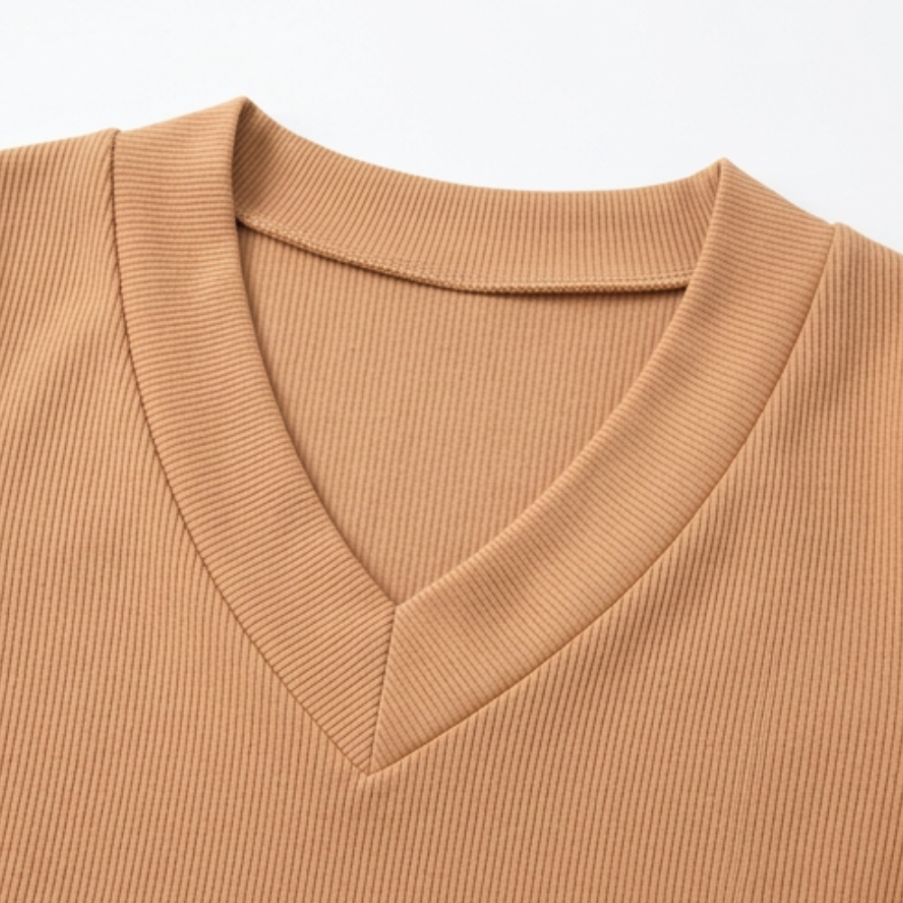 Ribbed V-Neck Top and Midi Skirt Set — View 11 | Clova