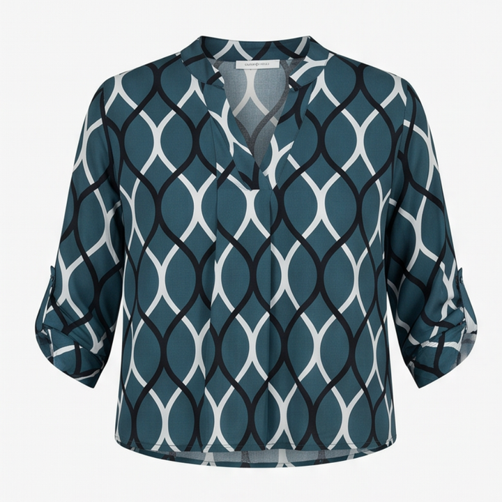 Flowy Printed V-Neck Blouse — View 12 | Clova